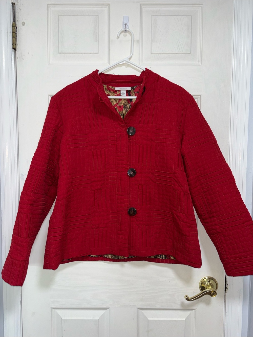 dressbarn Red Quilted Button-Front Jacket